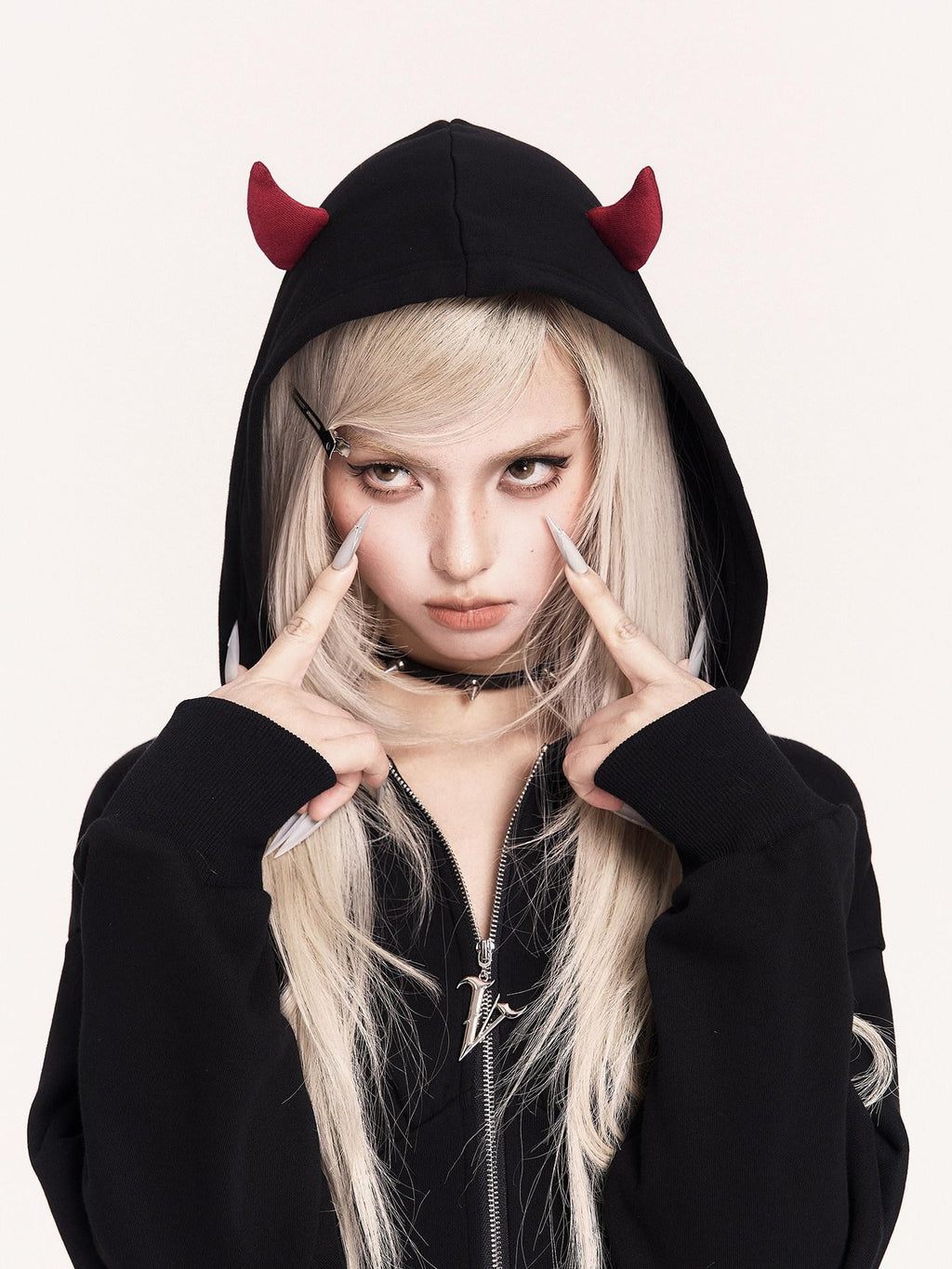 VOCK Embroidered 3d Devil Wings Hooded Fleece Women's Cotton Blend Casual Mini Dresses