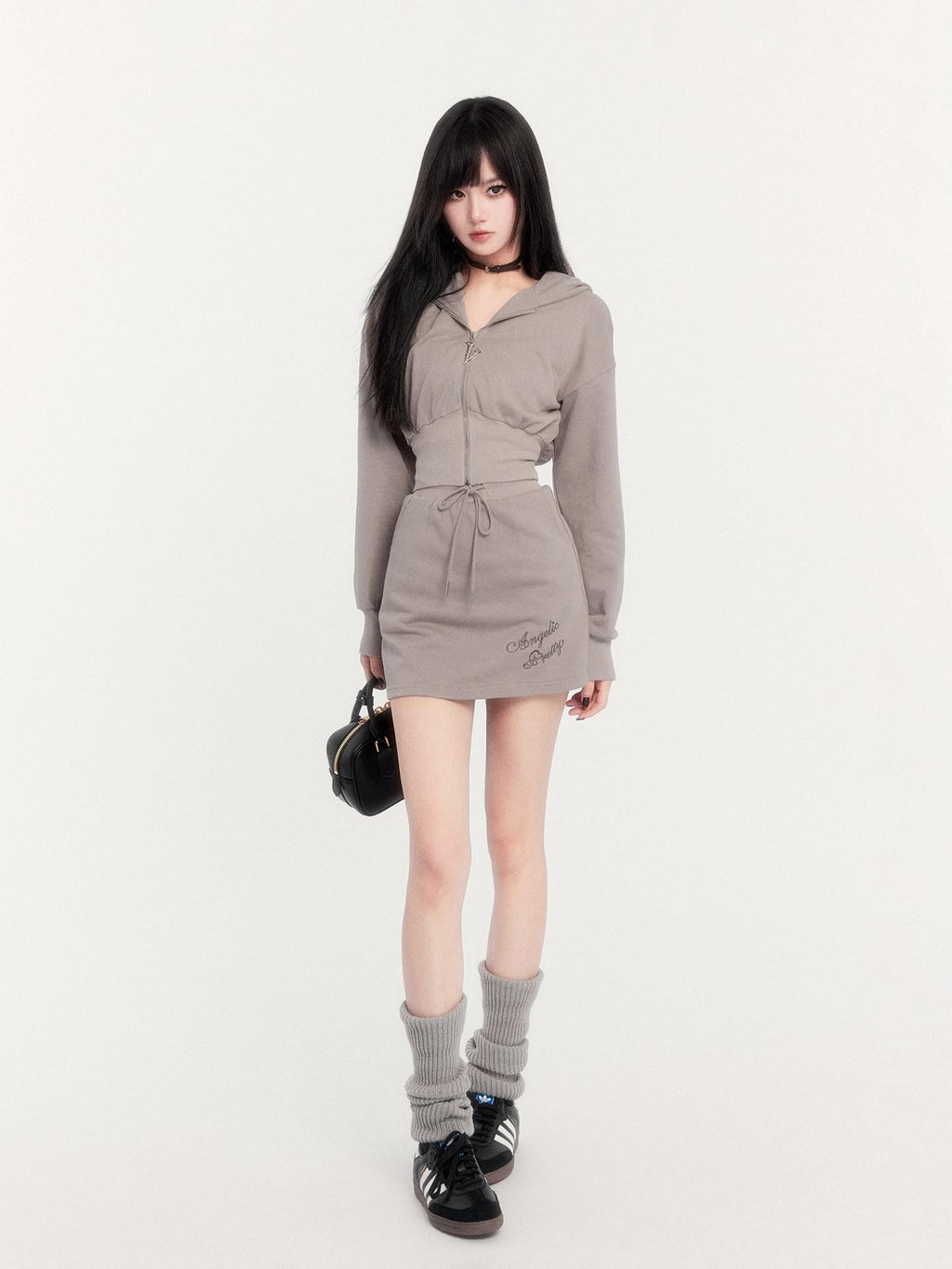 VOCK Embroidered Hooded Sporty High Waist Women's Cotton Blend Matching Skirt Sets