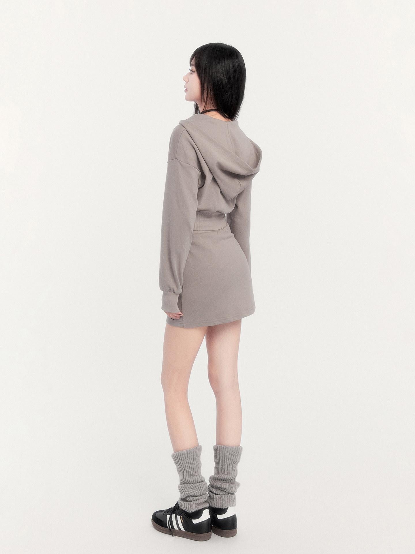 VOCK Embroidered Hooded Sporty High Waist Women's Cotton Blend Matching Skirt Sets