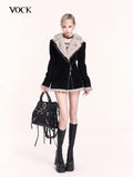 VOCK Faux Fur Collar Cinched Waist Slim Women's Polyester Nylon Blend Moto Jackets