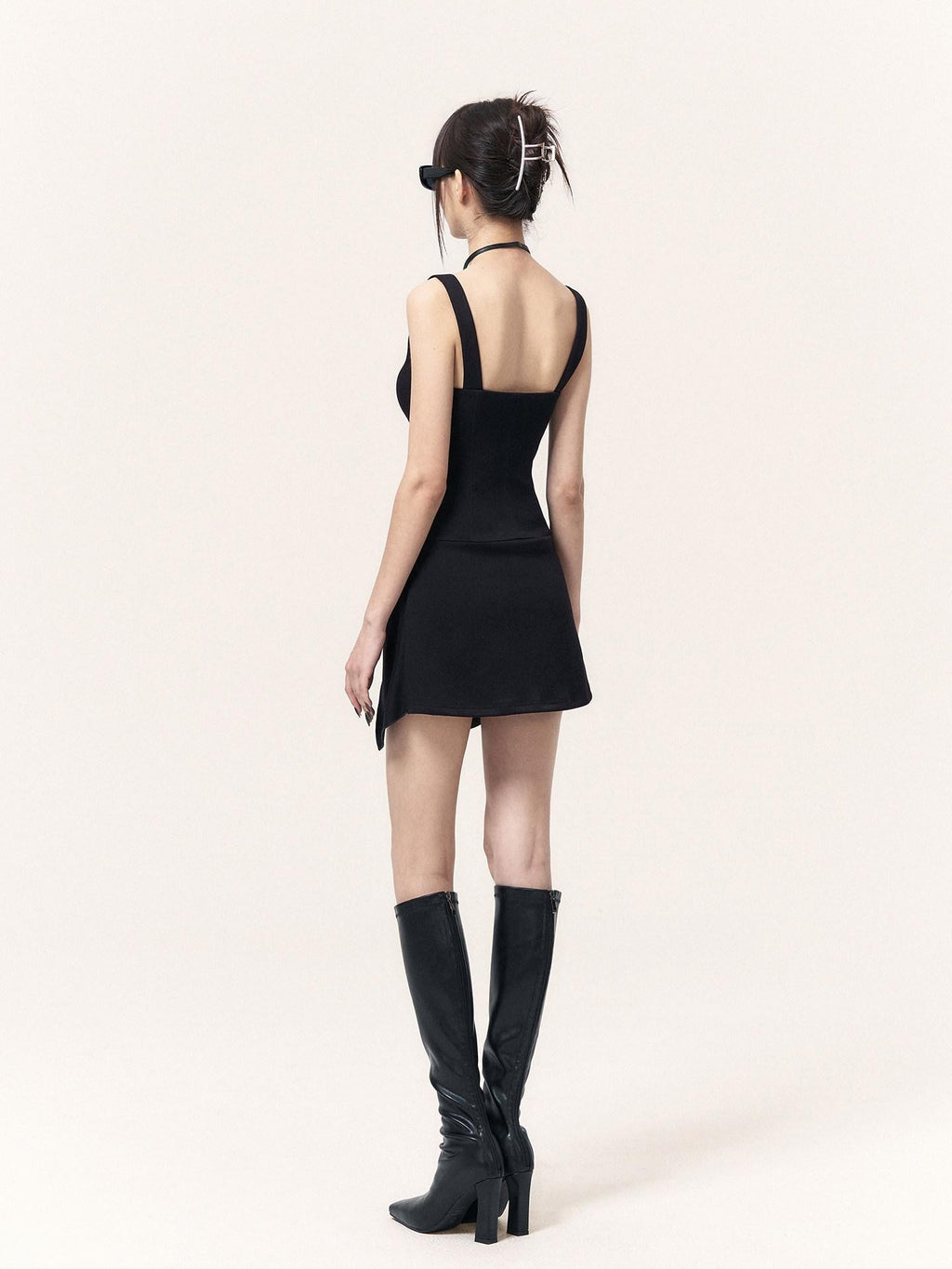 VOCK Faux Two Piece Square Neck Knit A Line Women's Cotton Blend Slip Mini Dresses