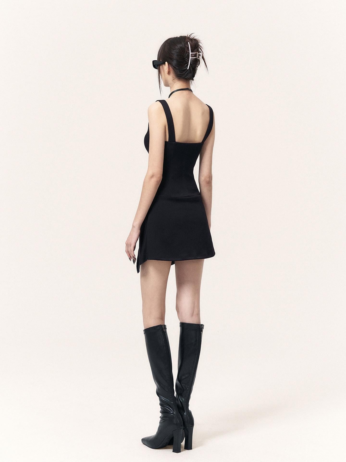 VOCK Faux Two Piece Square Neck Knit A Line Women's Cotton Blend Slip Mini Dresses