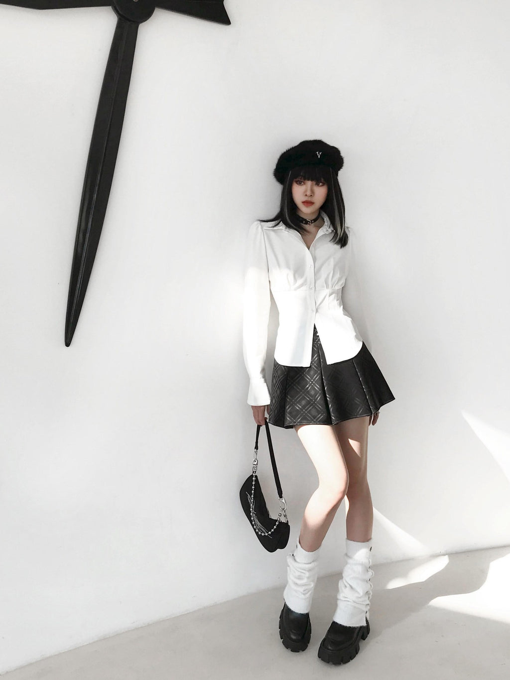 VOCK Fitted Waist Button Front Turn Down Collar Women's Cotton Blend Shirts