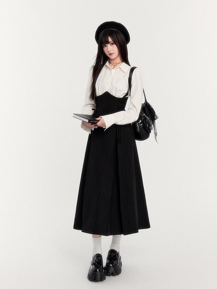 VOCK Fitted Waist Button Front Turn Down Collar Women's Cotton Blend Shirts