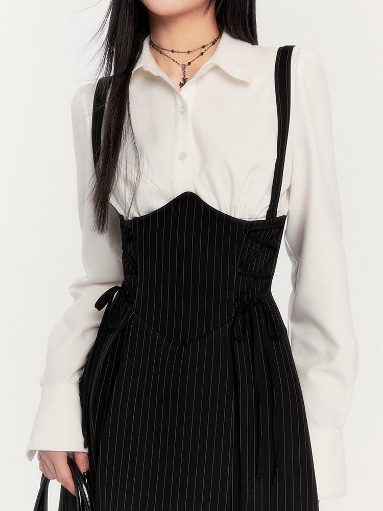 VOCK Fitted Waist Button Front Turn Down Collar Women's Cotton Blend Shirts