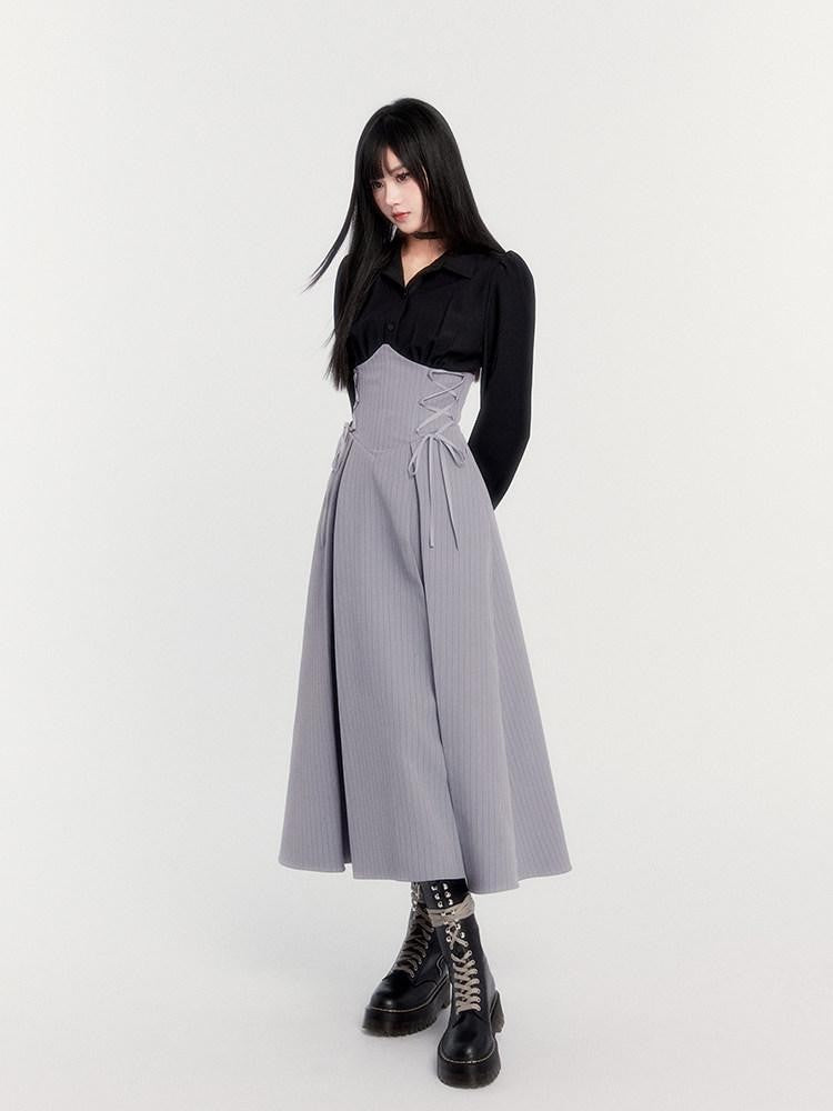 VOCK Fitted Waist Button Front Turn Down Collar Women's Cotton Blend Shirts