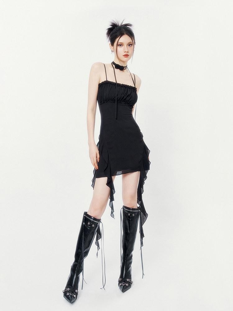 VOCK Floral Asymmetrical Rose Ribbon Women's Polyester Slip Mini Dresses