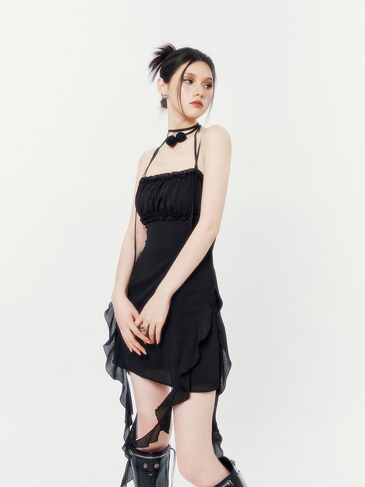 VOCK Floral Asymmetrical Rose Ribbon Women's Polyester Slip Mini Dresses