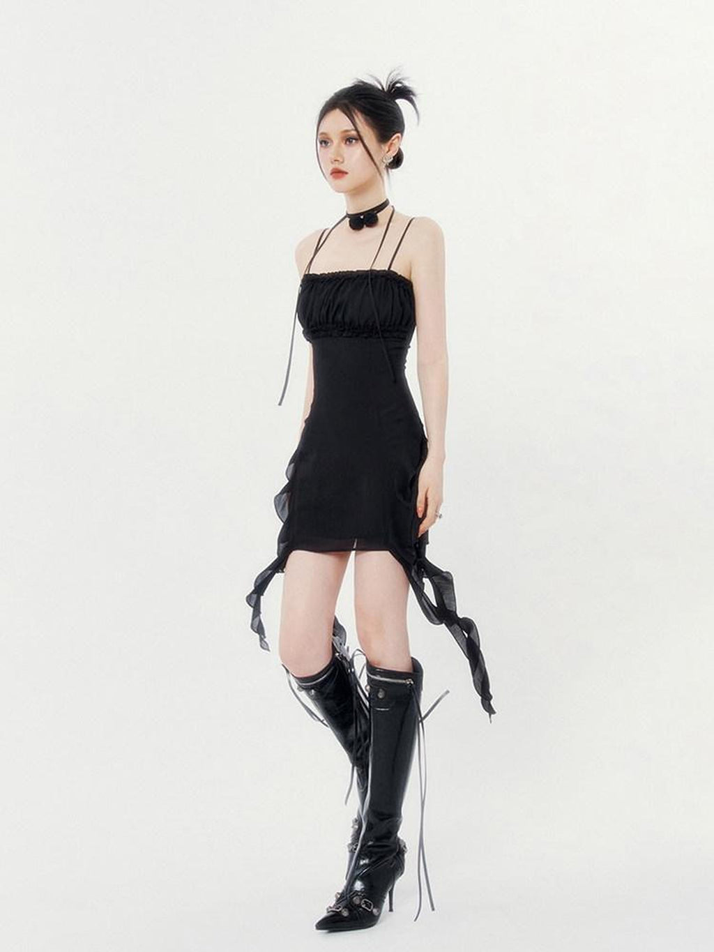 VOCK Floral Asymmetrical Rose Ribbon Women's Polyester Slip Mini Dresses