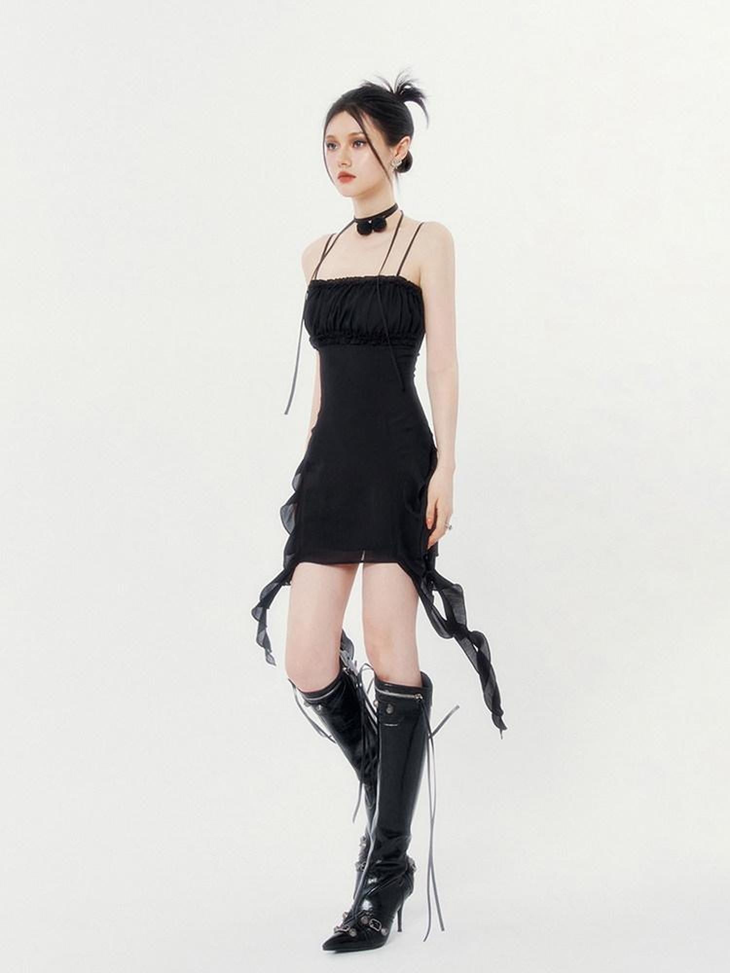 VOCK Floral Asymmetrical Rose Ribbon Women's Polyester Slip Mini Dresses