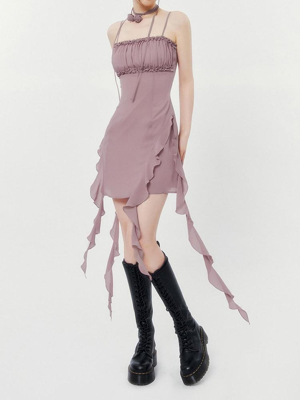 VOCK Floral Asymmetrical Rose Ribbon Women's Polyester Slip Mini Dresses