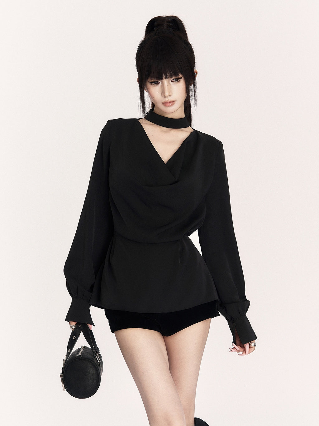 VOCK_French_Drape_Collar_Tie_Waist_Slimming_Long_Sleeve_Women's_Polyester_Shirts_958106855707_MISSTT