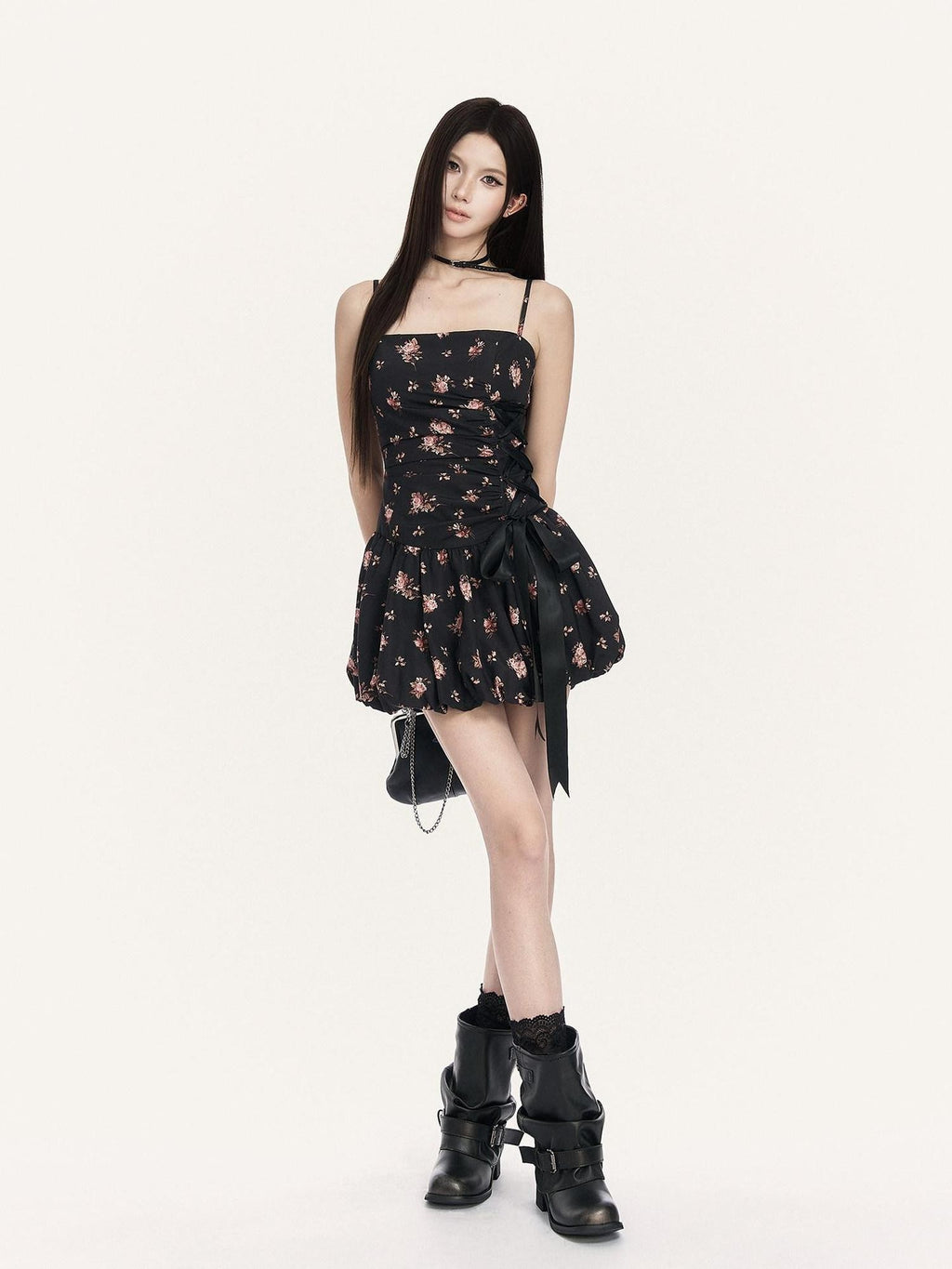 VOCK French Floral Bow A Line Women's Polyester Slip Mini Dresses