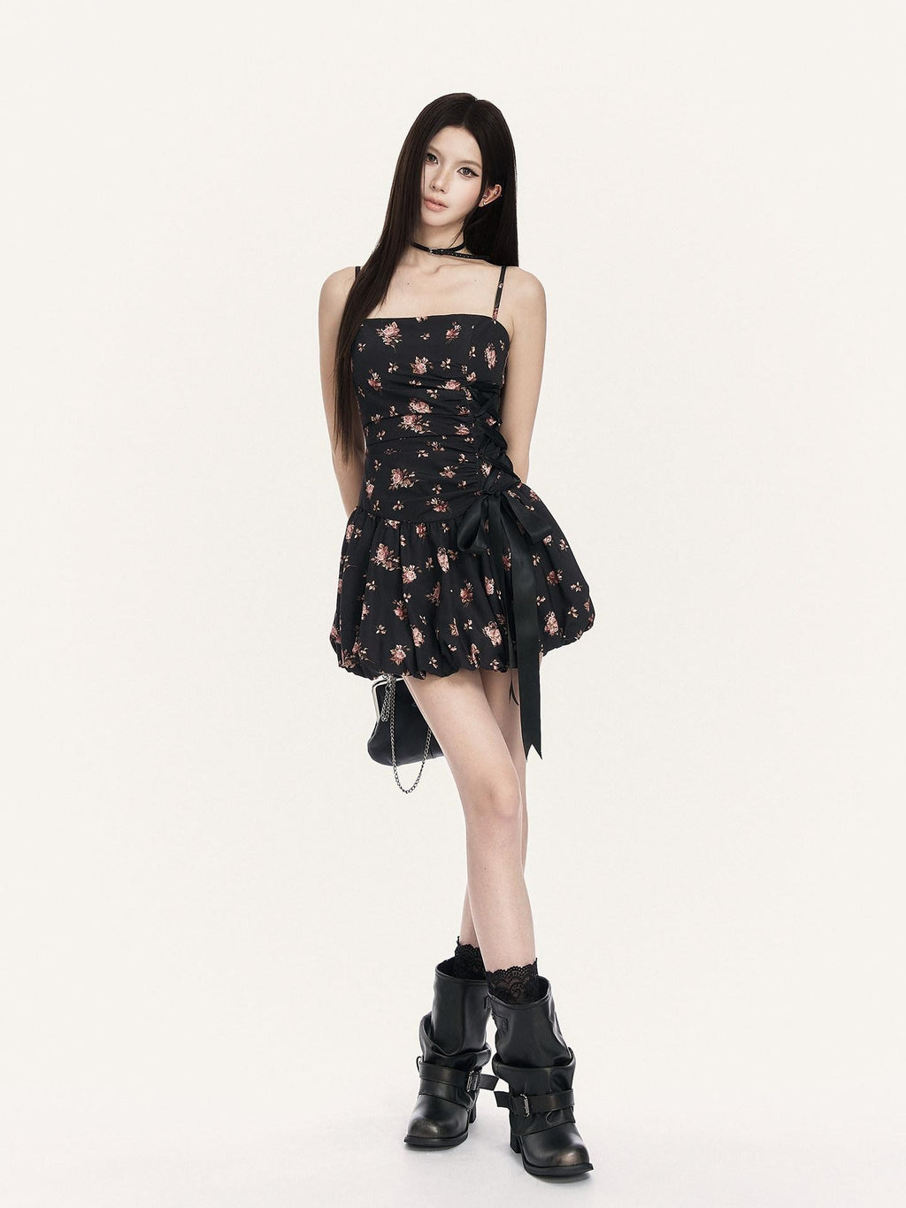 VOCK French Floral Bow A Line Women's Polyester Slip Mini Dresses