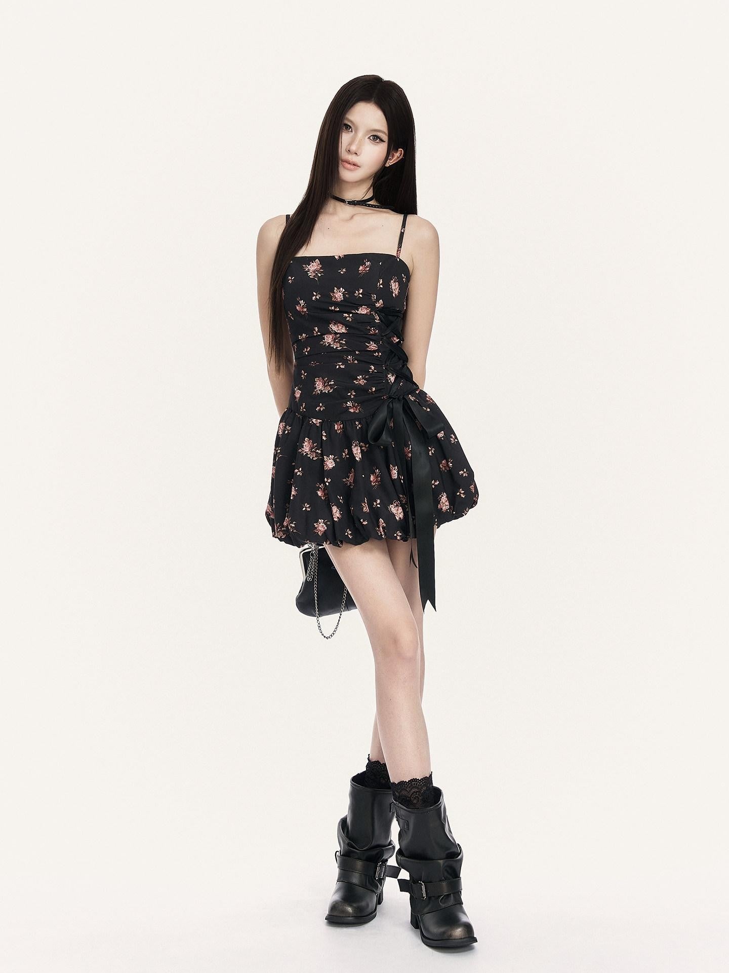 VOCK French Floral Bow A Line Women's Polyester Slip Mini Dresses