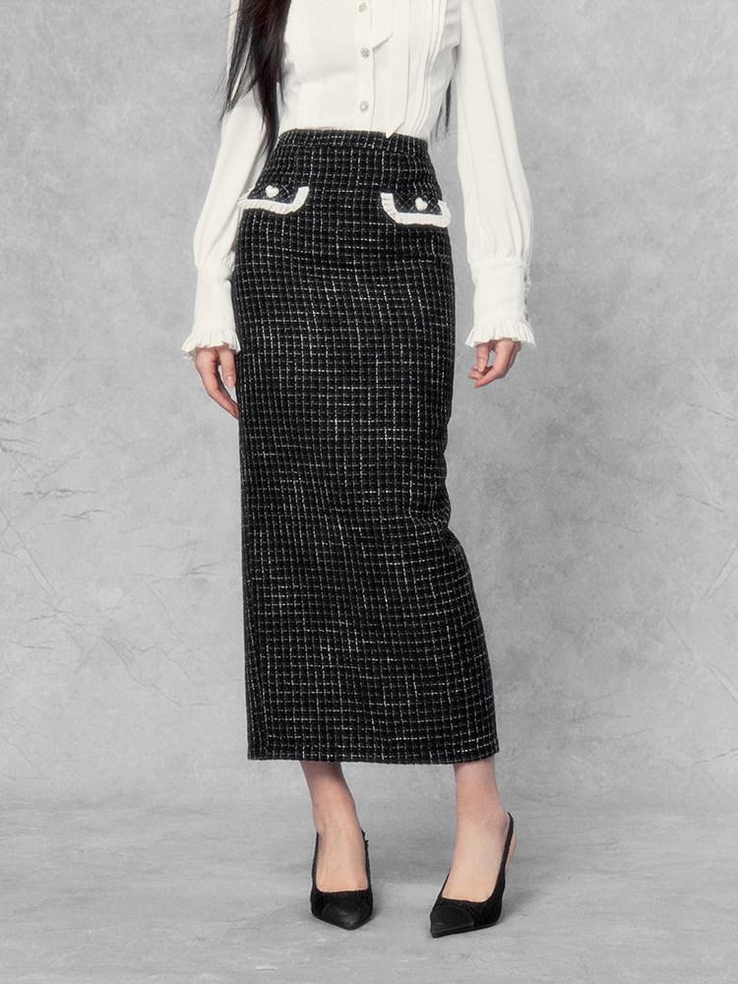 VOCK French Retro Contrast High Waist Straight Women's Poly Cotton Maxi Skirts