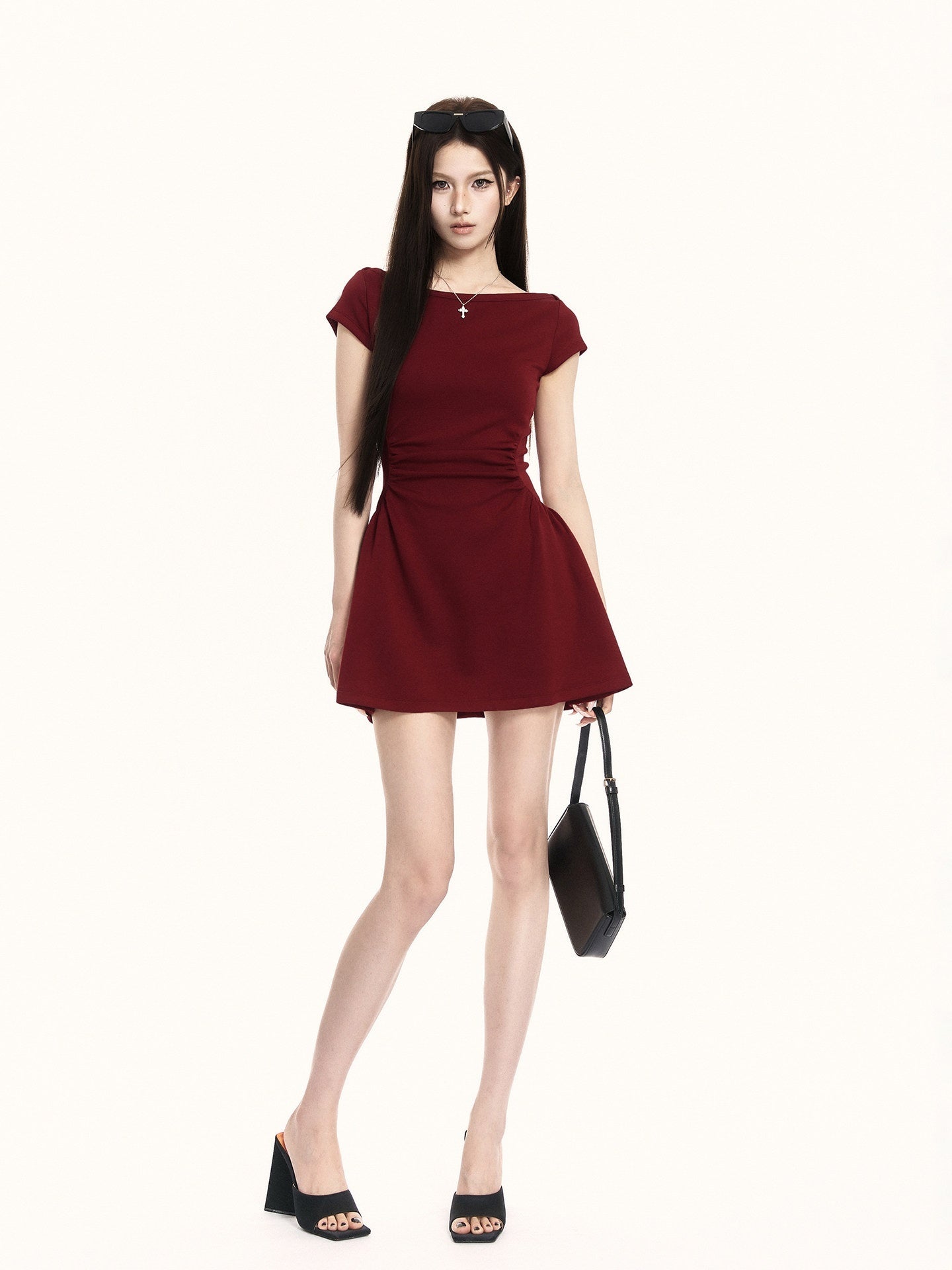 VOCK_French_Vintage_Boat_Neck_Cinched_Waist_Puff_Skirt_Women's_Casual_Mini_Dresses_1032335882786_MISSTT