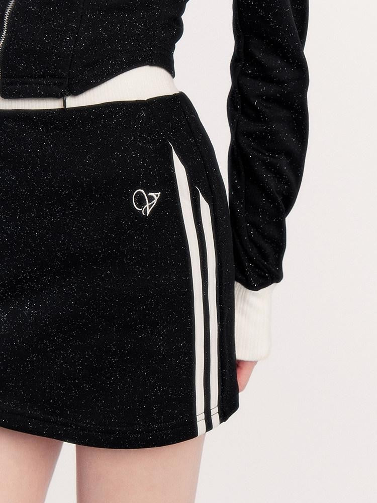 VOCK Galaxy Rhinestone Glitter Sweatshirt V-neck Aline Women's Matching Skirt Sets