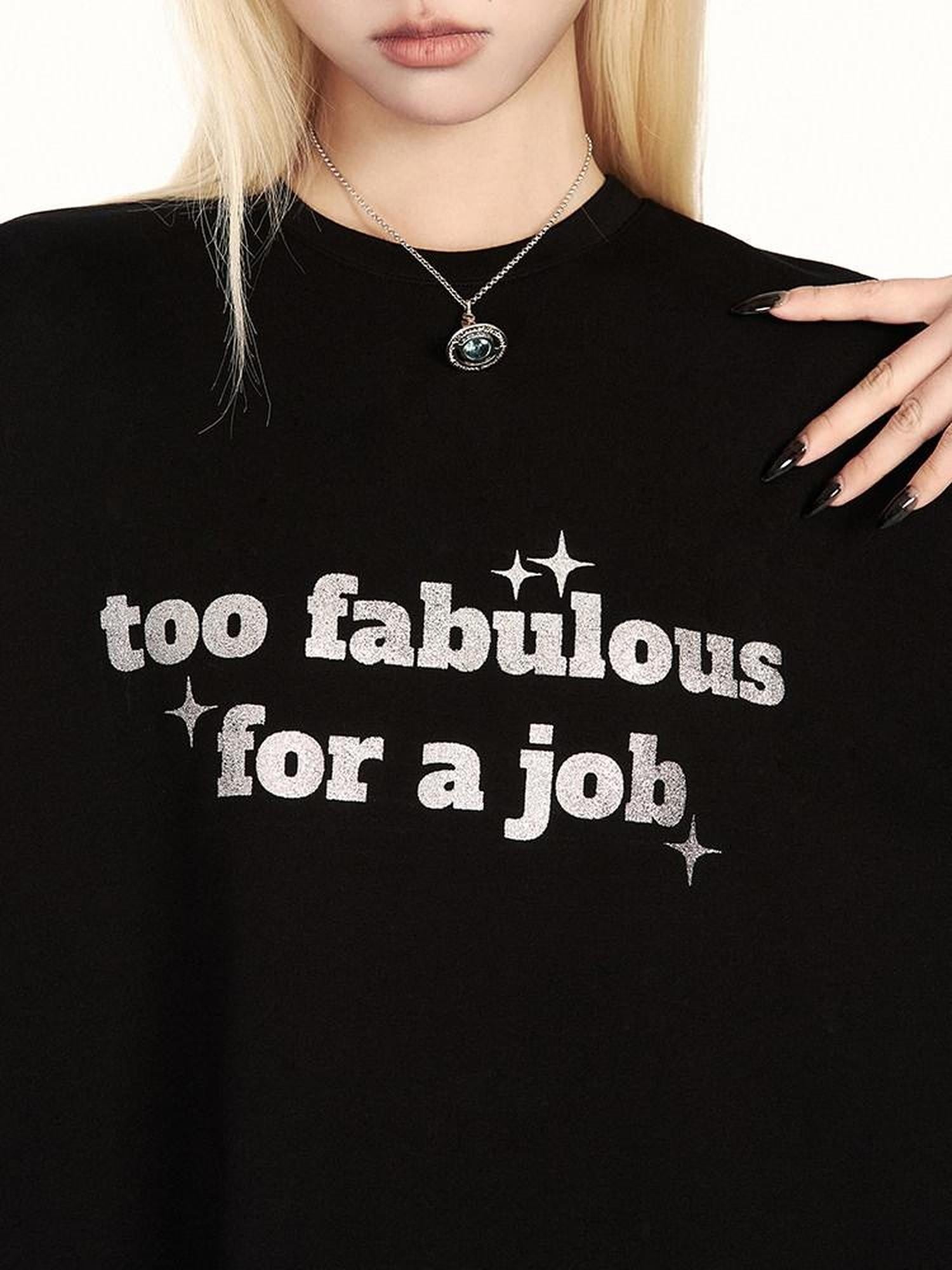 VOCK Glitter Letter Print Contrast Crewneck Women's Cotton Blend Oversized T-shirts