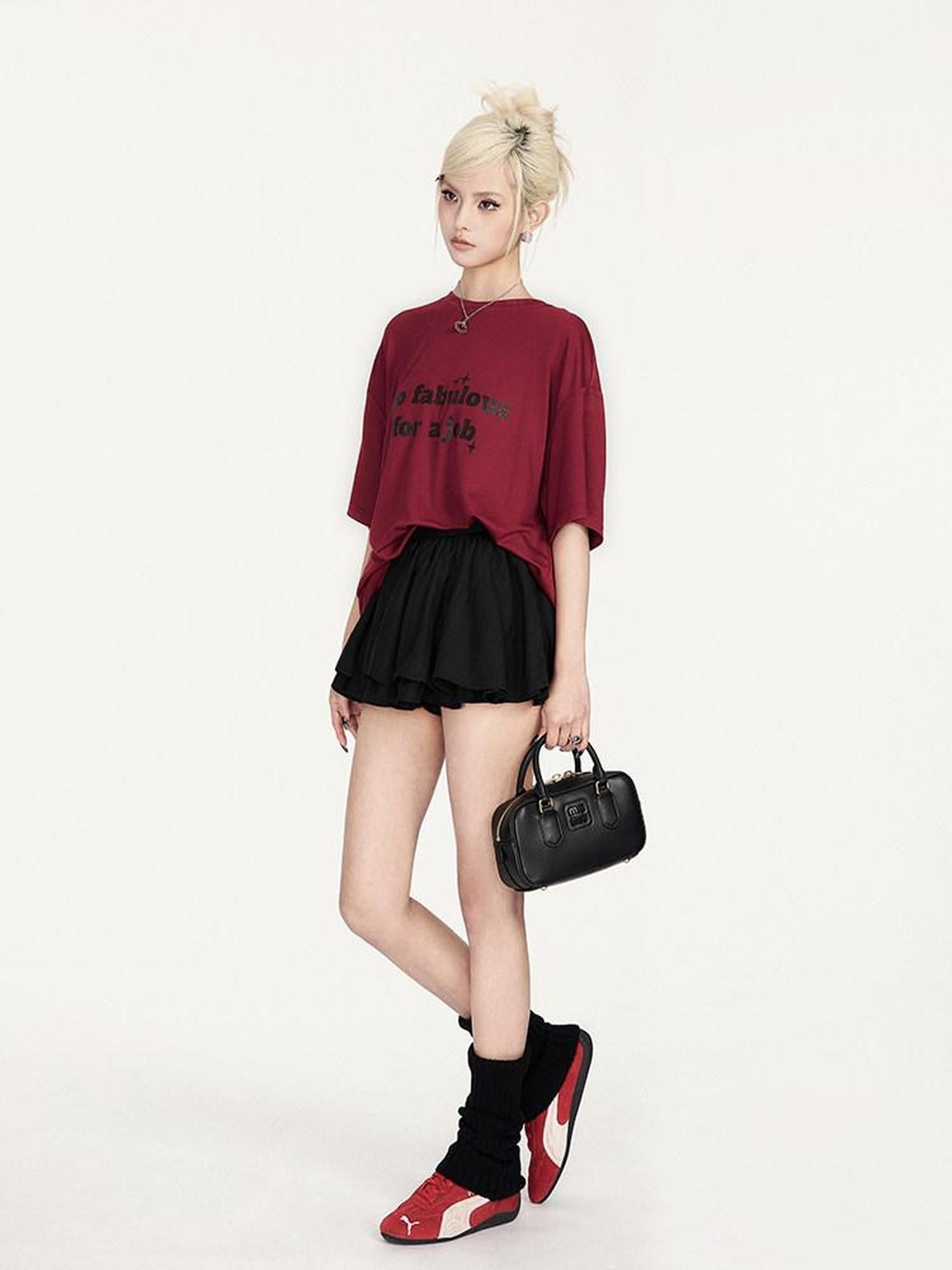 VOCK Glitter Letter Print Contrast Crewneck Women's Cotton Blend Oversized T-shirts