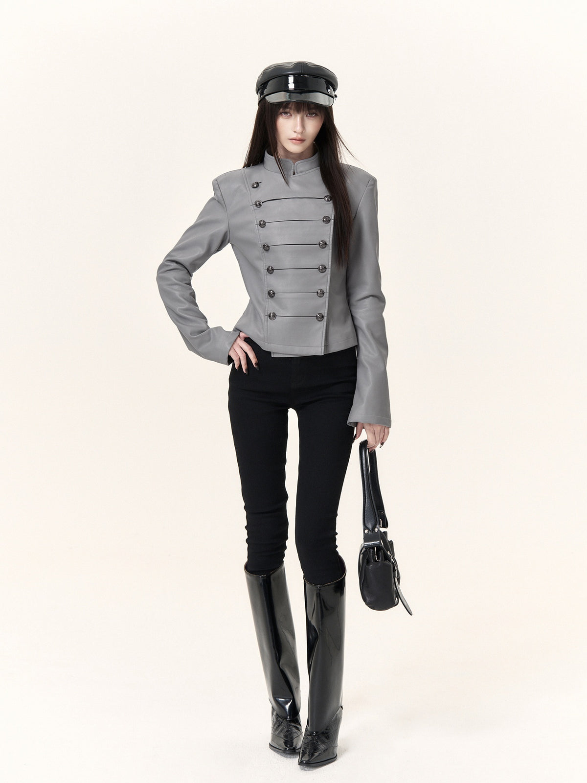 VOCK_Glossy_Pu_Button_Embellished_Stand_Collar_Punk_Women's_Leather_Jackets_1083468620768_MISSTT