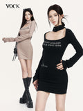 VOCK Halter Square Neck Printed Knitted Women's Cotton Spandex Bodycon Mini Dresses