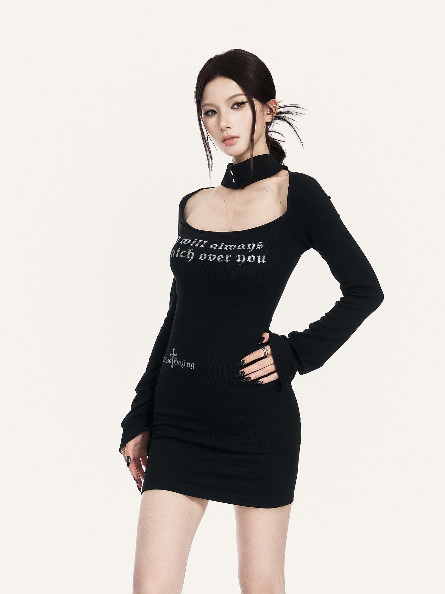 VOCK Halter Square Neck Printed Knitted Women's Cotton Spandex Bodycon Mini Dresses