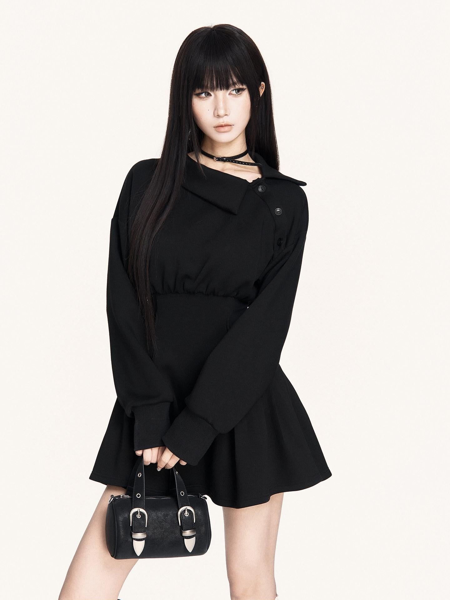 VOCK Hand Pleated Puff Aline Sweatshirt Women's Poly Cotton Off-shoulder Mini Dresses