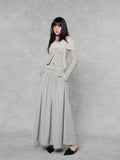 VOCK Hepburn Satin Pleated High Waist A Line Women's Polyester Spandex Maxi Skirts