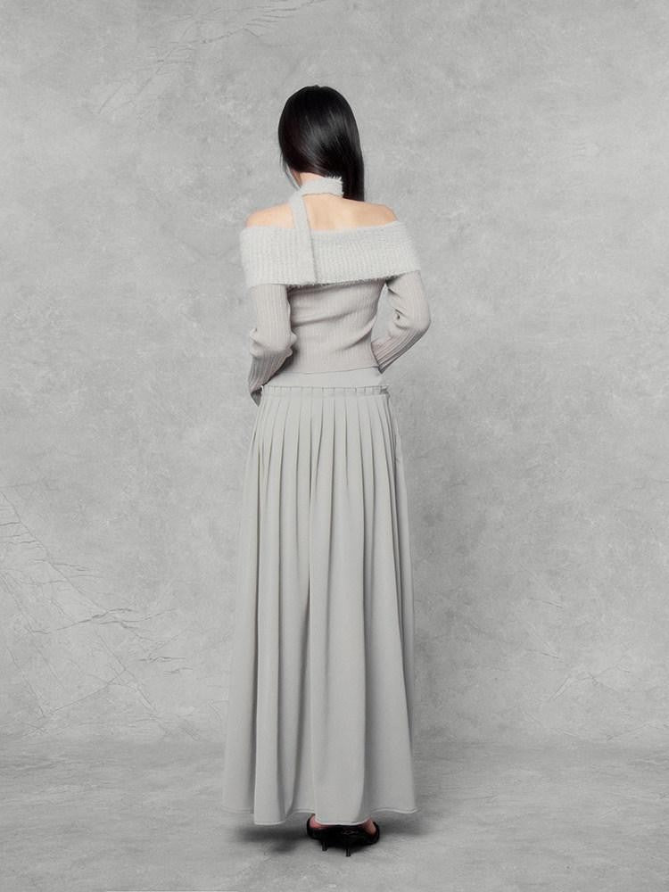VOCK Hepburn Satin Pleated High Waist A Line Women's Polyester Spandex Maxi Skirts