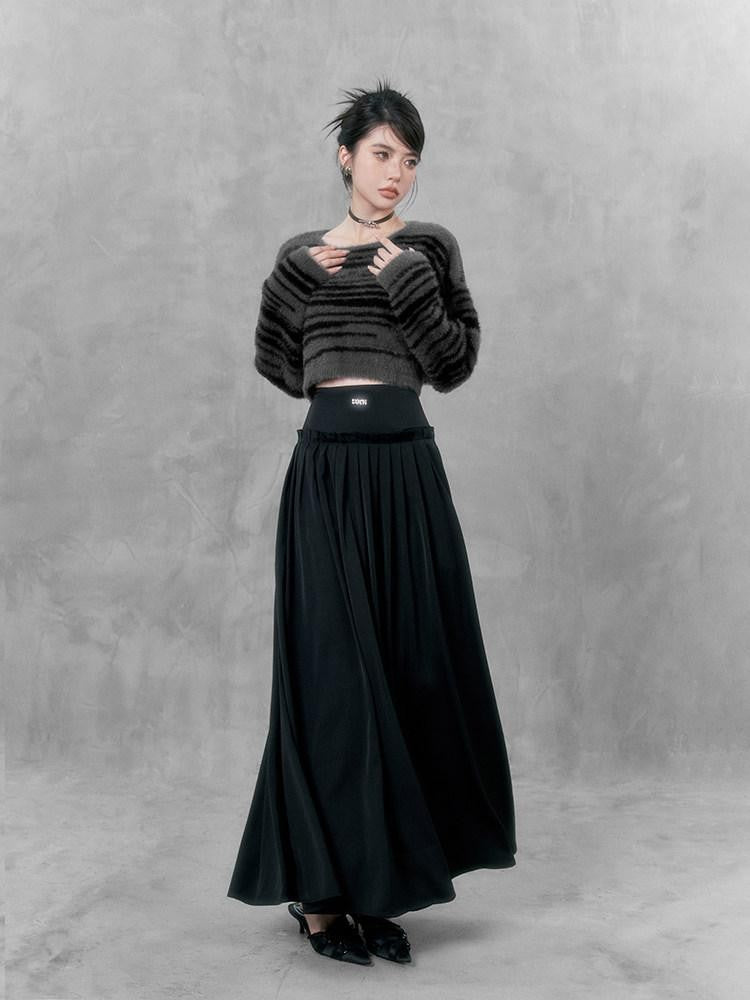 VOCK Hepburn Satin Pleated High Waist A Line Women's Polyester Spandex Maxi Skirts