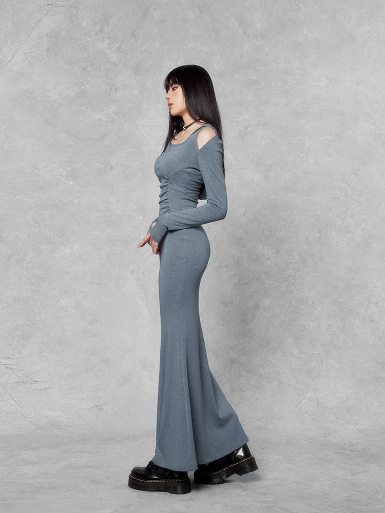 VOCK Hooded Square Neck Fishtail Knit Women's Cotton Blend Bodycon Maxi Dresses