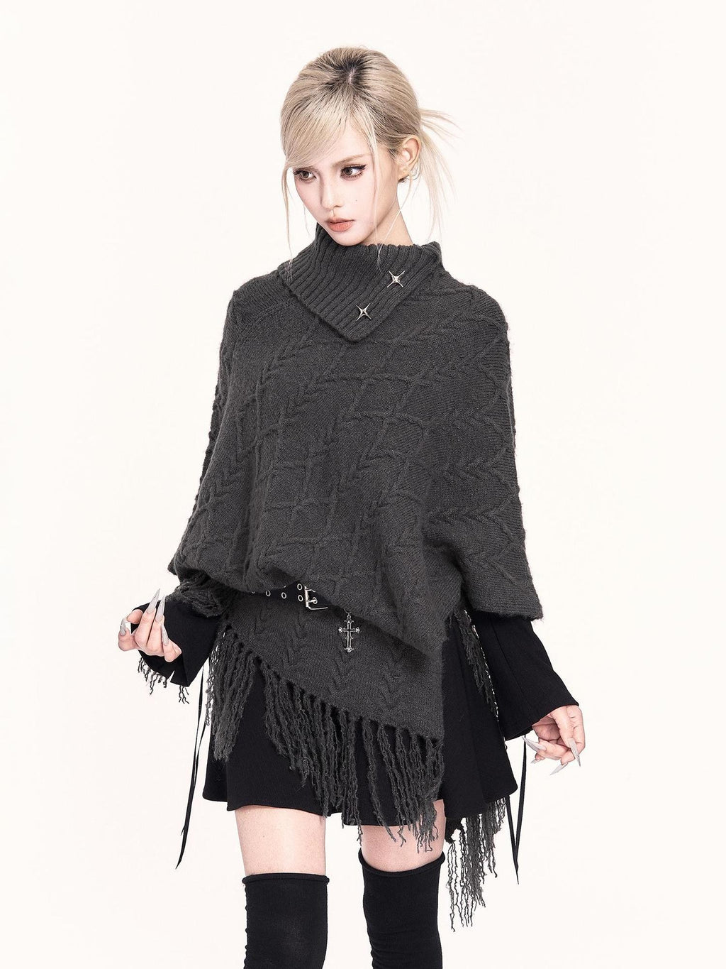 VOCK Irregular Fringe High Neck Sleeveless Women's Knit Sweaters
