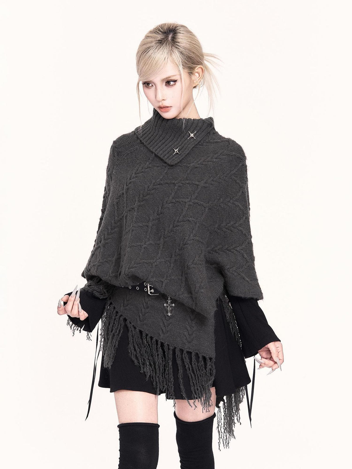 VOCK Irregular Fringe High Neck Sleeveless Women's Knit Sweaters