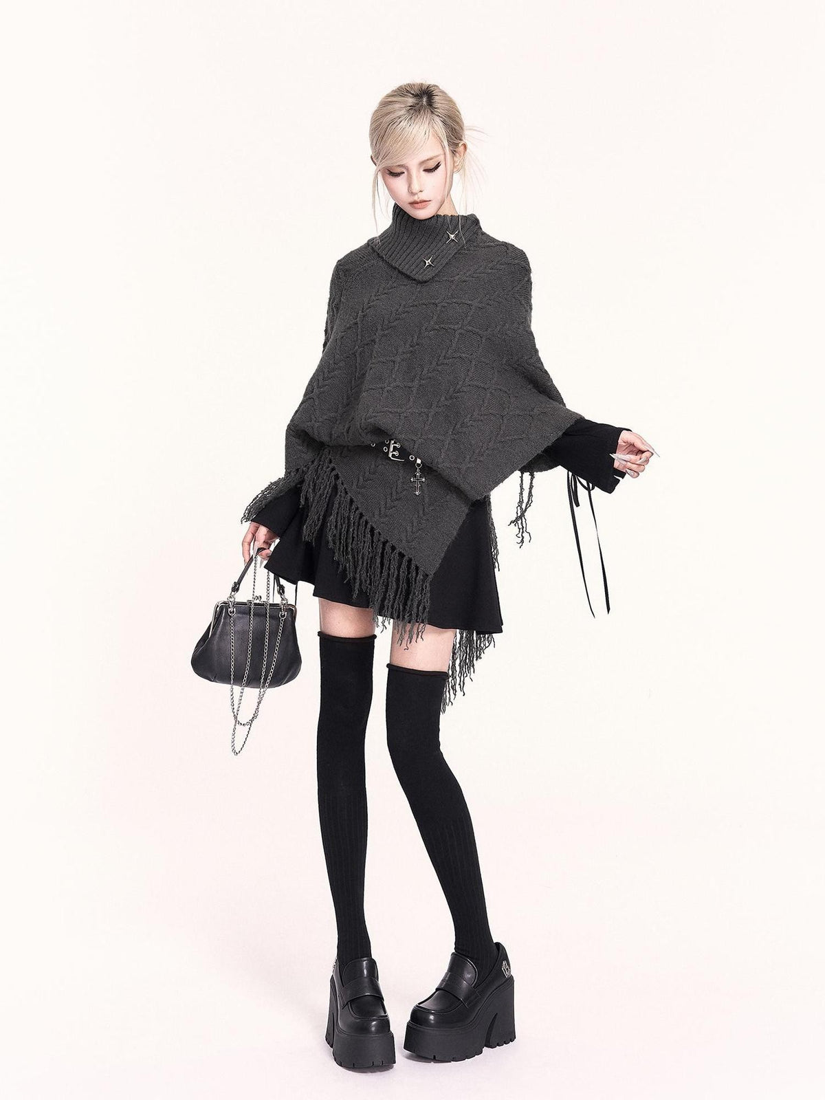 VOCK Irregular Fringe High Neck Sleeveless Women's Knit Sweaters