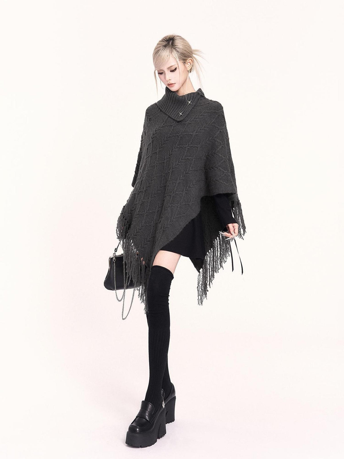 VOCK Irregular Fringe High Neck Sleeveless Women's Knit Sweaters