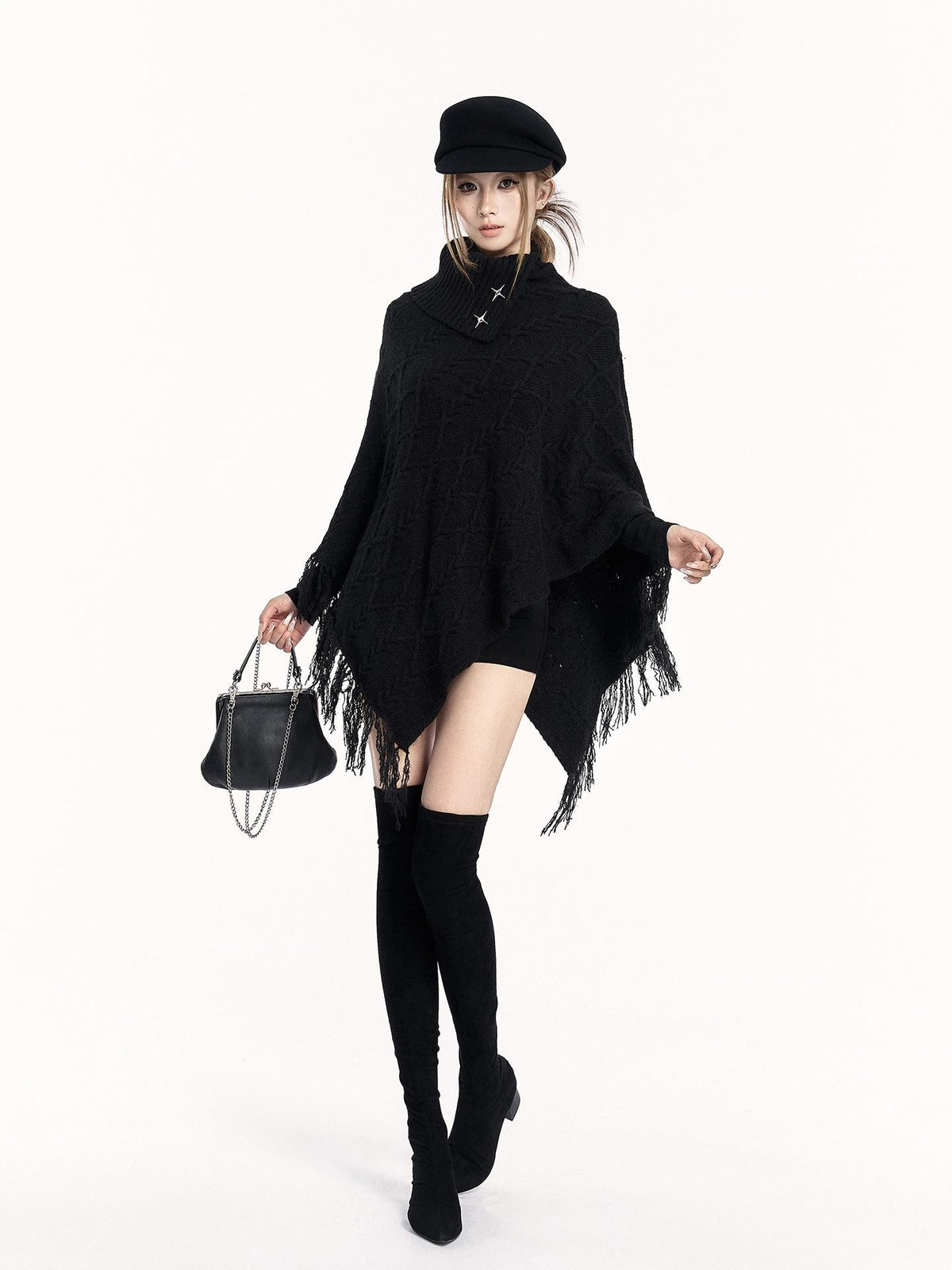 VOCK Irregular Fringe High Neck Sleeveless Women's Knit Sweaters