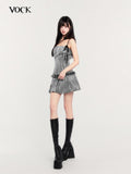 VOCK Lace Pleated Asymmetrical Tie Women's Polyester Blend Tube Mini Dresses