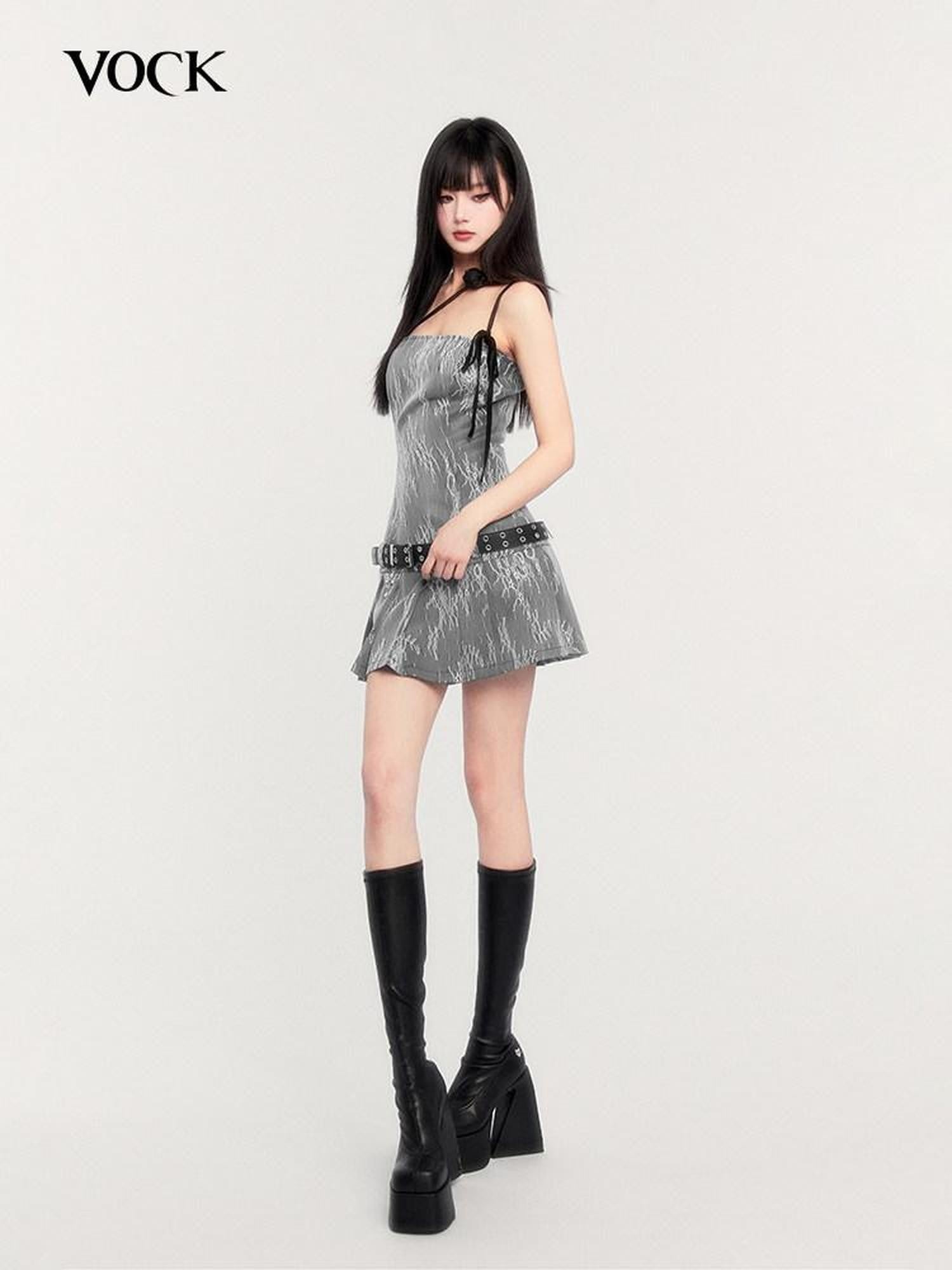 VOCK Lace Pleated Asymmetrical Tie Women's Polyester Blend Tube Mini Dresses