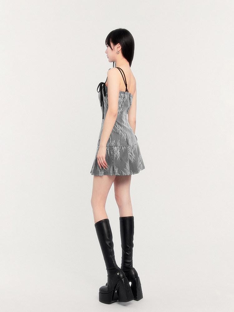 VOCK Lace Pleated Asymmetrical Tie Women's Polyester Blend Tube Mini Dresses