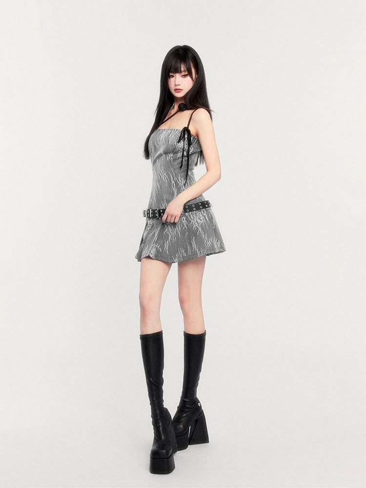 VOCK Lace Pleated Asymmetrical Tie Women's Polyester Blend Tube Mini Dresses