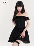 VOCK Lace Ruched Square Neck High Waist A Line Women's Polyester Tube Mini Dresses