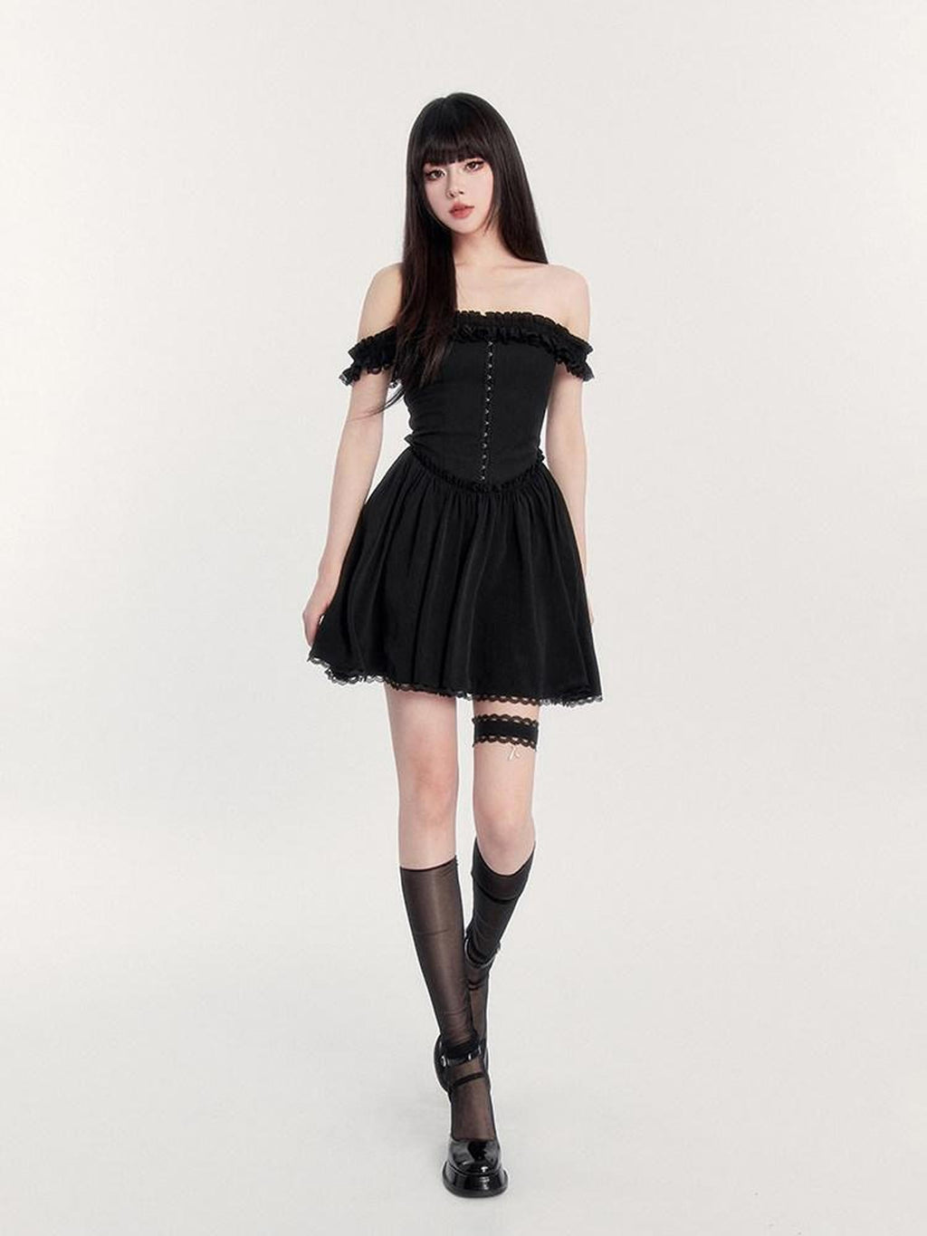 VOCK Lace Ruched Square Neck High Waist A Line Women's Polyester Tube Mini Dresses