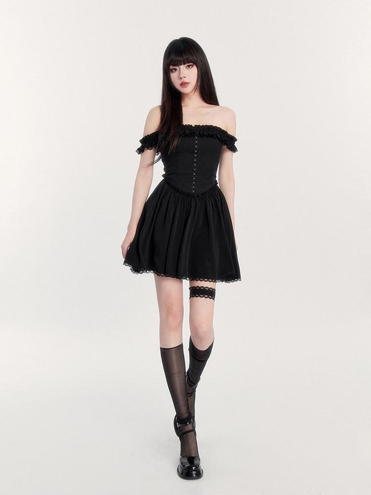 VOCK Lace Ruched Square Neck High Waist A Line Women's Polyester Tube Mini Dresses