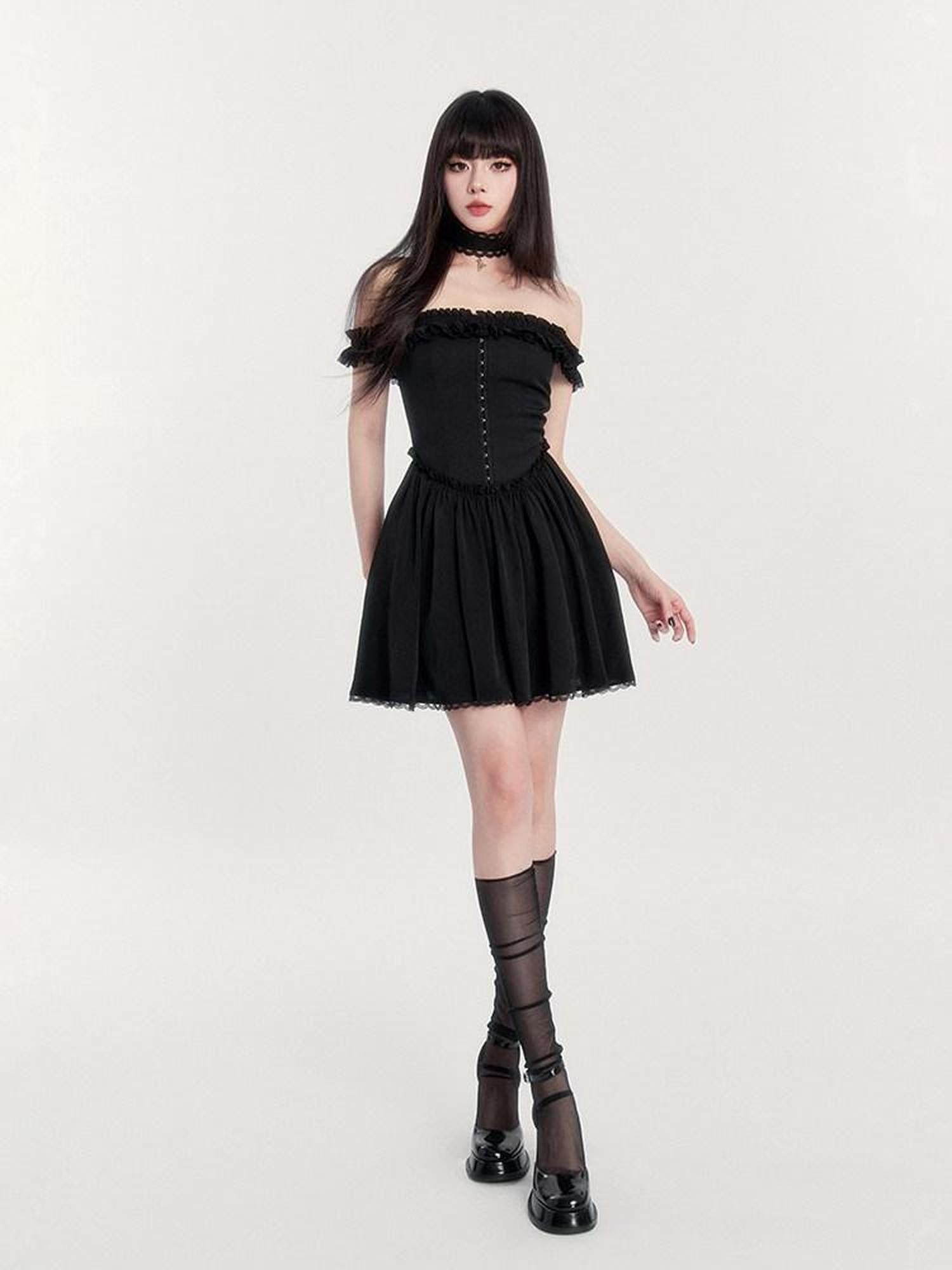 VOCK Lace Ruched Square Neck High Waist A Line Women's Polyester Tube Mini Dresses
