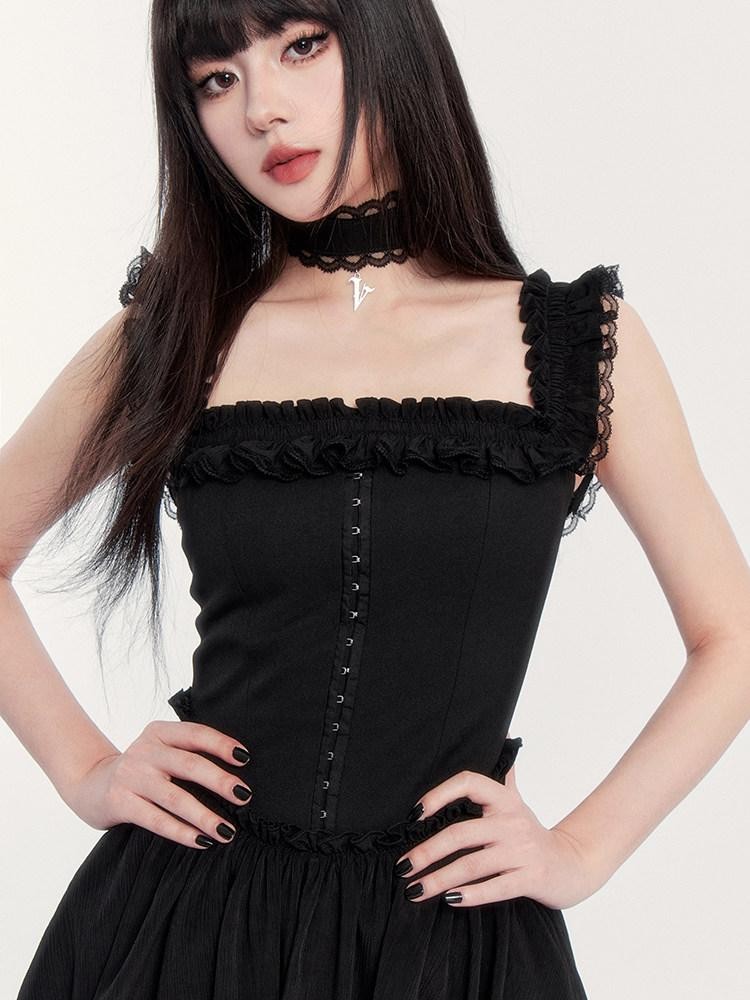 VOCK Lace Ruched Square Neck High Waist A Line Women's Polyester Tube Mini Dresses