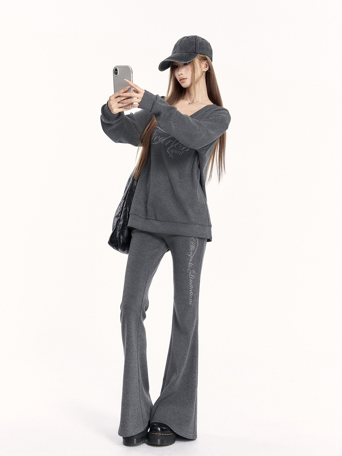 VOCK_Letter_Print_V-neck_Flared_Pants_Relaxed_Women's_Brushed_Tracksuit_Sets_996047721661_MISSTT