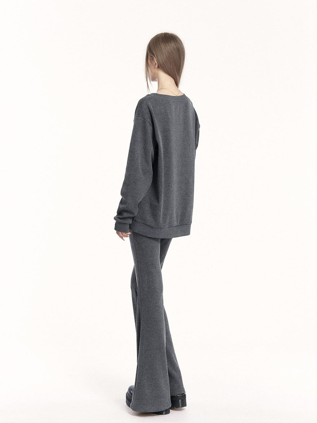 VOCK Letter Print V-neck Flared Pants Relaxed Women's Brushed Tracksuit Sets