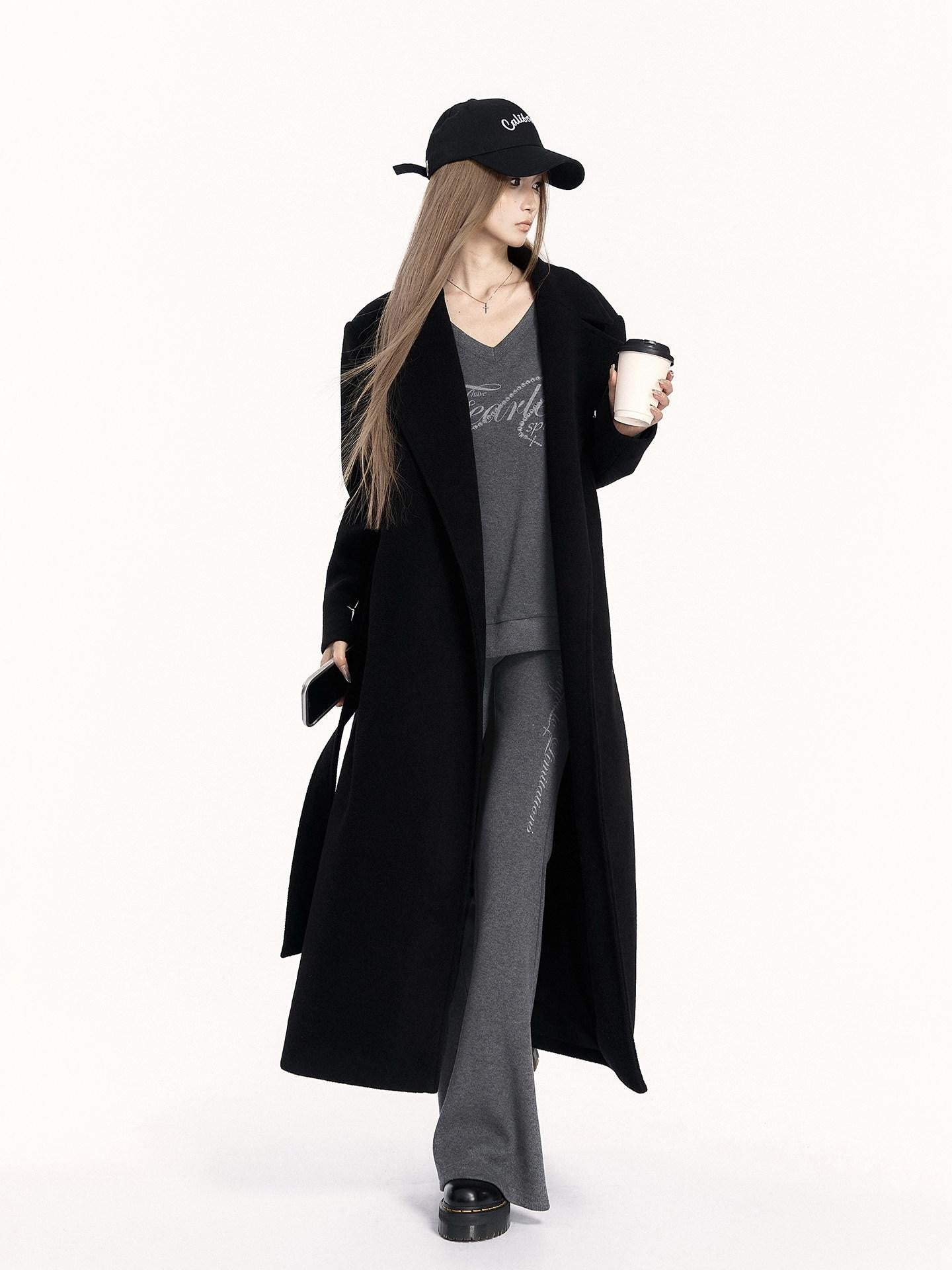 VOCK Letter Print V-neck Flared Pants Relaxed Women's Brushed Tracksuit Sets