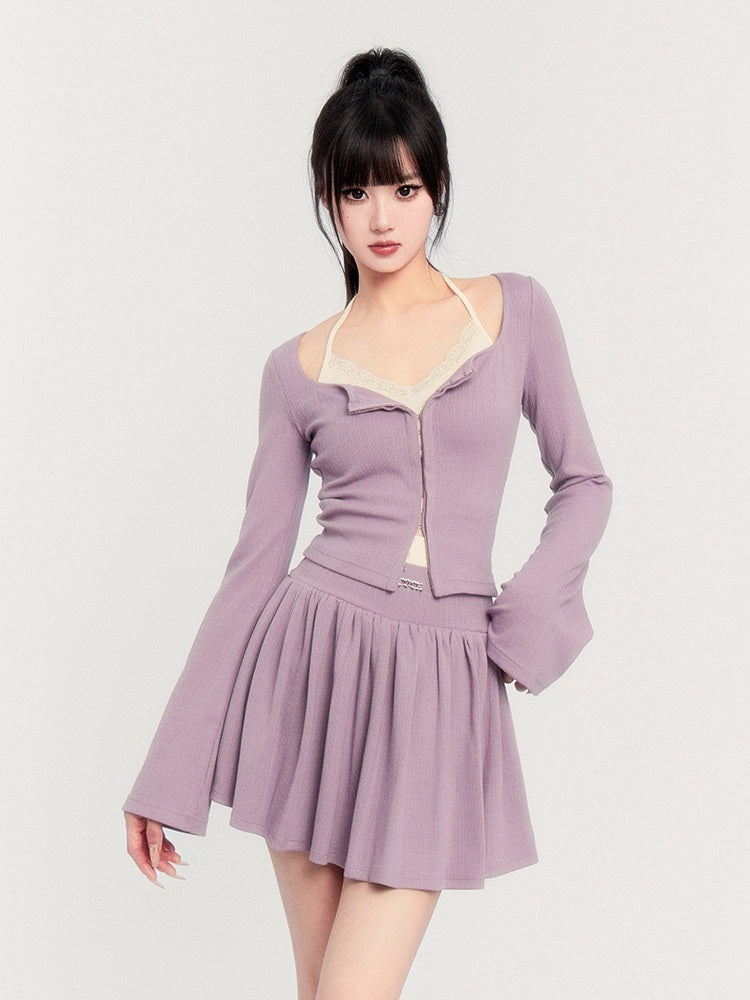 VOCK_Lilac_Lace_Spliced_Two_Piece_Pullover_Puff_Skirt_Women's_Matching_Skirt_Sets_867904393953_MISSTT